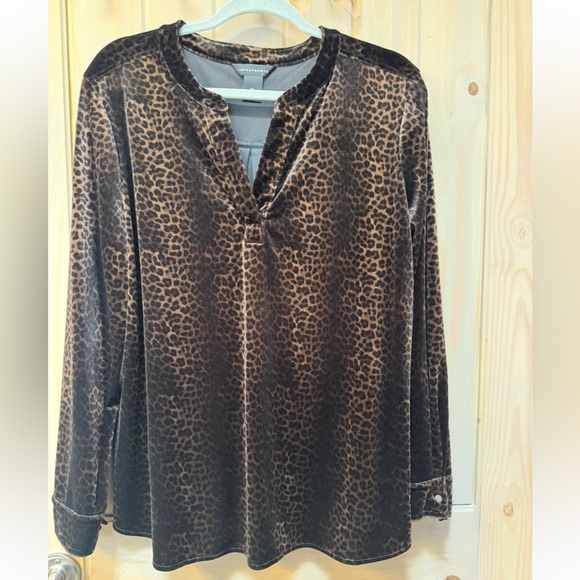 Investments Tops - Investments Brown Long Sleeve Relaxed Velvet Blouse